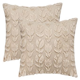 Throw Pillow Covers Set of 2, Soft Flower Pattern Plush Jacquard Pillow Cases Decoration for Bedroom