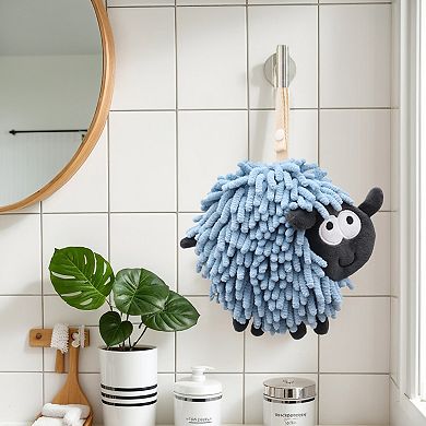 Chenille Hand Towels with Hanging Loop, 1 Pack Absorbent Bathroom Hand Towel in Sheep Shape 7"x7"