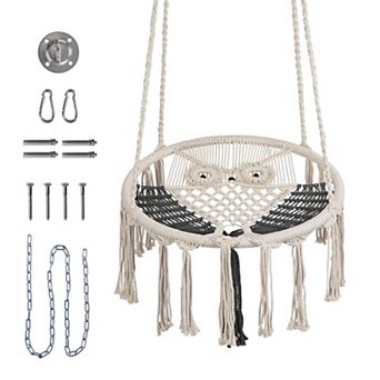 Lazy Daze Hammock Chair, Owl Hanging Macrame Swing, Handmade Knitted Mesh Rope Swing Chair