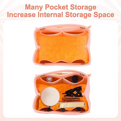 Purse Organizer Insert, Portable Felt Organizer Bags with Snap Multiple Compartments 7"x4"x6.3"