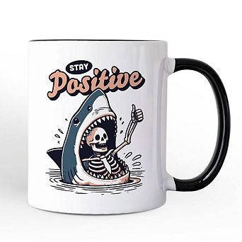 Stay Positive Funny Shark and Skeleton Mug, Mental Health Motivational Gift