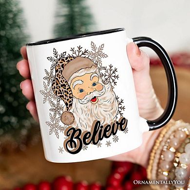 Believe Santa Cheetah Leopard Mug, Retro Christmas Gift