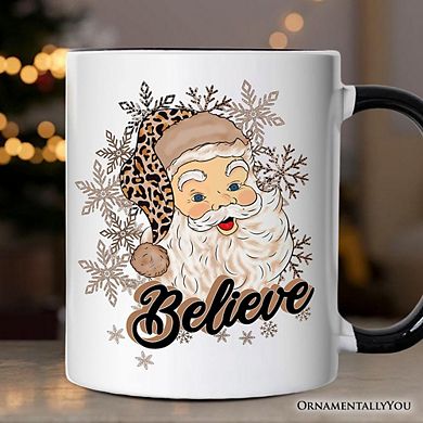 Believe Santa Cheetah Leopard Mug, Retro Christmas Gift
