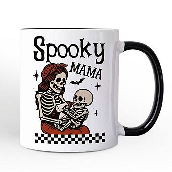 Spooky Mama Skeleton Halloween Mug, Momster Retro Checkered Gift
