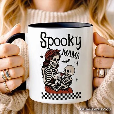 Spooky Mama Skeleton Halloween Mug, Momster Retro Checkered Gift