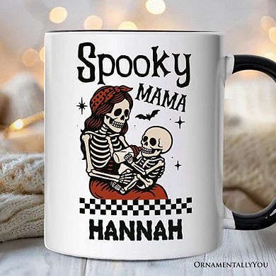 Spooky Mama Skeleton Halloween Mug, Momster Retro Checkered Gift