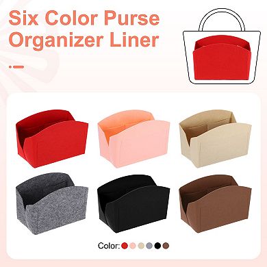 Purse Organizer Insert, Portable Felt Organizer Bags w Metal Zipper Multiple Compartments 8"x4"x5.5"
