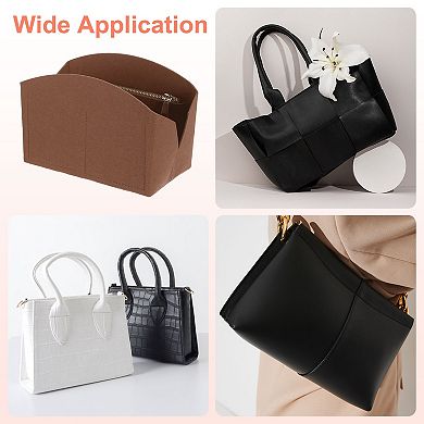 Purse Organizer Insert, Portable Felt Organizer Bags w Metal Zipper Multiple Compartments 8"x4"x5.5"