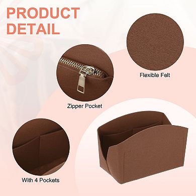 Purse Organizer Insert, Portable Felt Organizer Bags w Metal Zipper Multiple Compartments 8"x4"x5.5"