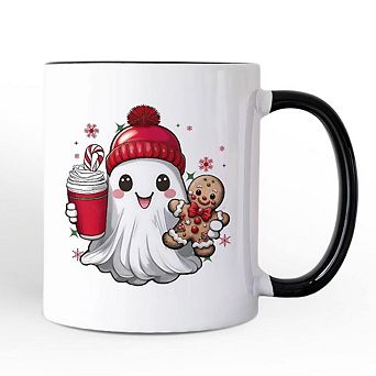Cute Ghost Christmas Mug, Adorable Gingerbread and Cocoa Holiday Gift