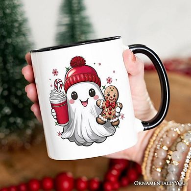 Cute Ghost Christmas Mug, Adorable Gingerbread and Cocoa Holiday Gift