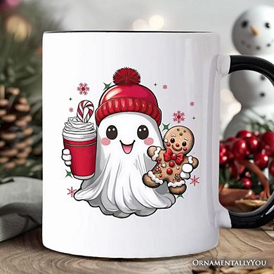 Cute Ghost Christmas Mug, Adorable Gingerbread and Cocoa Holiday Gift