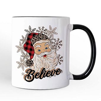 Believe Santa Buffalo Plaid Mug, Retro Christmas Gift