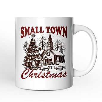 Small Town Christmas Vintage Mug, Rustic Winter Church Gift
