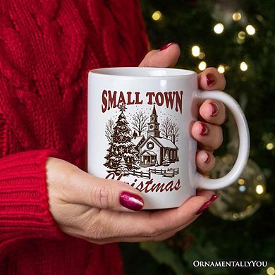 Small Town Christmas Vintage Mug, Rustic Winter Church Gift