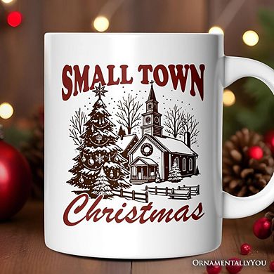 Small Town Christmas Vintage Mug, Rustic Winter Church Gift