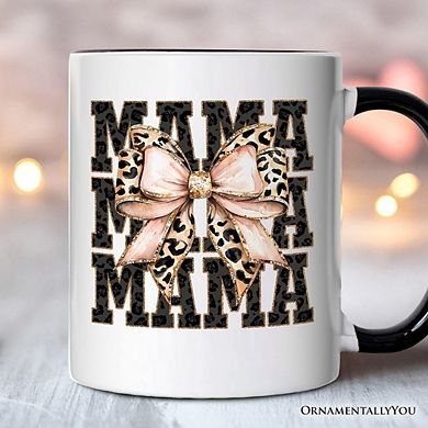 Glitter Leopard Mama Mug, Coquette Bow Glam Gift
