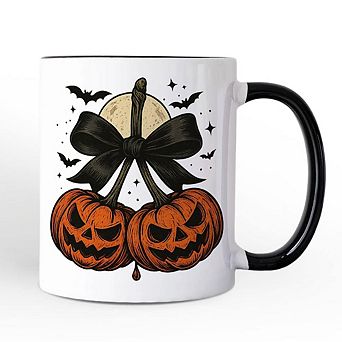 Pumpkin Cherries Coquette Bow Mug, Retro Halloween Gift