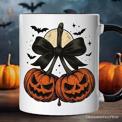 Pumpkin Cherries Coquette Bow Mug, Retro Halloween Gift