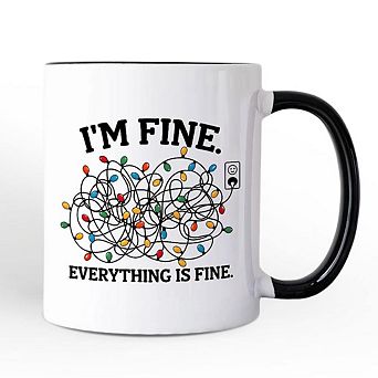 I’m Fine Christmas Lights Mug, Funny Holiday Humor Gift for Stressed Festive People