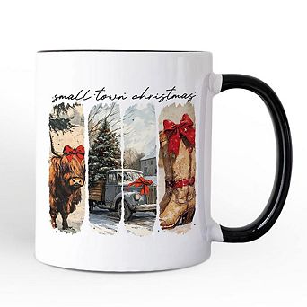 Small Town Christmas Mug, Highland Cow Rustic Western Cowgirl Holiday Gift