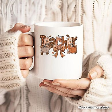 Teacher Coquette Autumn Mug, Cozy Fall Pumpkin Gift