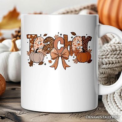 Teacher Coquette Autumn Mug, Cozy Fall Pumpkin Gift
