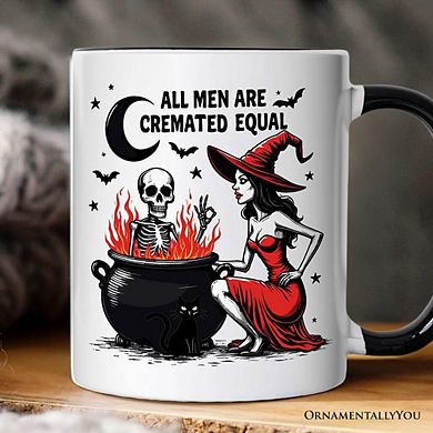 All Men Are Cremated Equal Halloween Mug, Funny Witch Cauldron Spooky Gift