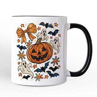 Pumpkin Ghosts Coquette Bow Mug, Retro Fall Spooky Gift