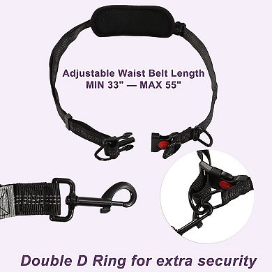Hands Free Dog Leash, Waist Leash for Dog Walking, 6.6-7.6FT Long, Black Gray