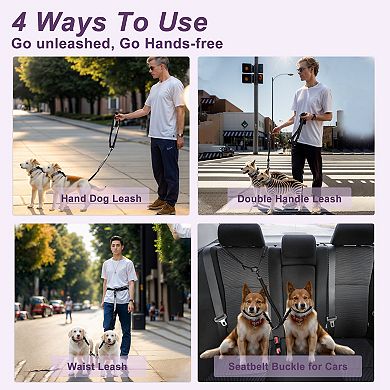 Hands Free Dog Leash, Waist Leash for Dog Walking, 6.6-7.6FT Long, Black Gray