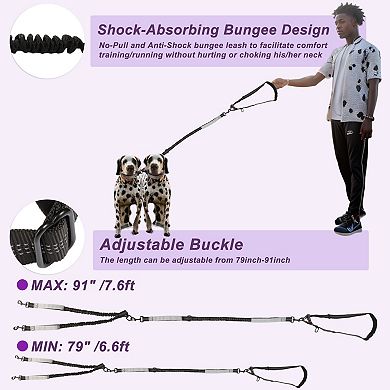 Hands Free Dog Leash, Waist Leash for Dog Walking, 6.6-7.6FT Long, Black Gray