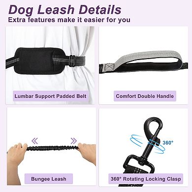 Hands Free Dog Leash, Waist Leash for Dog Walking, 6.6-7.6FT Long, Black Gray