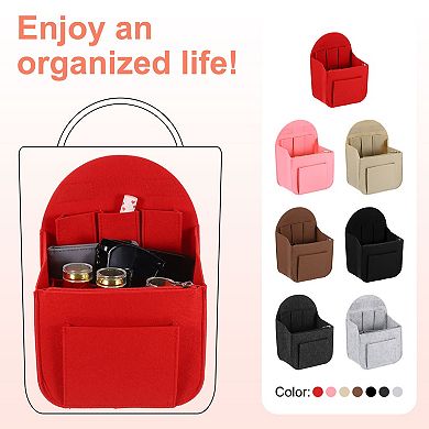 Purse Organizer Insert, Portable Felt Organizer Bag w Metal Zipper Multiple Compartments 7.7"x5"x11"