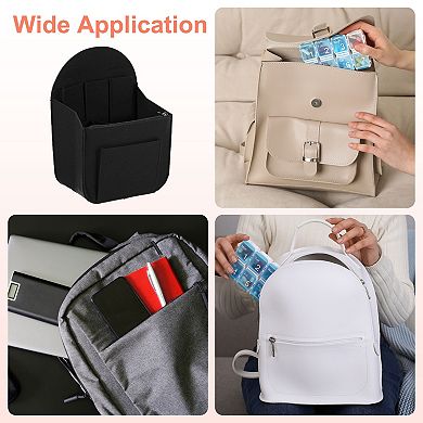 Purse Organizer Insert, Portable Felt Organizer Bag w Metal Zipper Multiple Compartments 7.7"x5"x11"