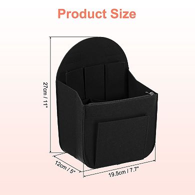 Purse Organizer Insert, Portable Felt Organizer Bag w Metal Zipper Multiple Compartments 7.7"x5"x11"