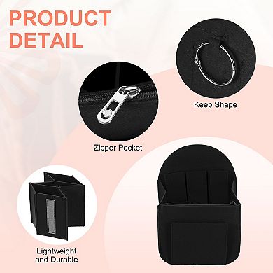 Purse Organizer Insert, Portable Felt Organizer Bag w Metal Zipper Multiple Compartments 7.7"x5"x11"