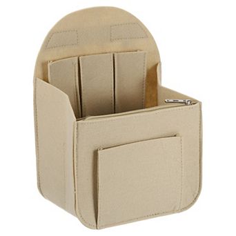 Purse Organizer Insert, Portable Felt Organizer Bag w Metal Zipper Multiple Compartments 7.7"x5"x11"