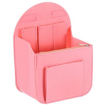 Purse Organizer Insert, Portable Felt Organizer Bag w Metal Zipper Multiple Compartments 7.7"x5"x11"