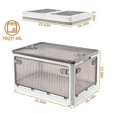 70QT/66L Foldable Storage Bins with Lid, 4-Door Stackable Organizer Boxes with Lock & Wheels