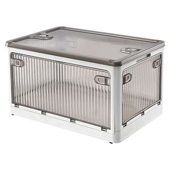 70QT/66L Foldable Storage Bins with Lid, 4-Door Stackable Organizer Boxes with Lock & Wheels