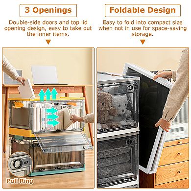 2-Pack Foldable Storage Bins with Double Doors, Top Lid & Rolling Wheels for Clothes & Toys