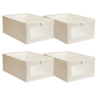 4 pc Foldable Linen Storage Bins with Clear Window & Handle, Multipurpose Closet Organizer