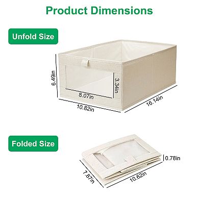 4Pcs Foldable Linen Storage Bins with Clear Window & Handle, Multipurpose Closet Organizer
