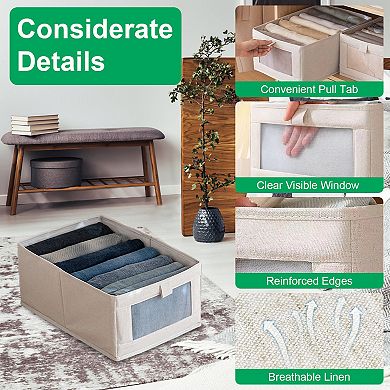 4Pcs Foldable Linen Storage Bins with Clear Window & Handle, Multipurpose Closet Organizer