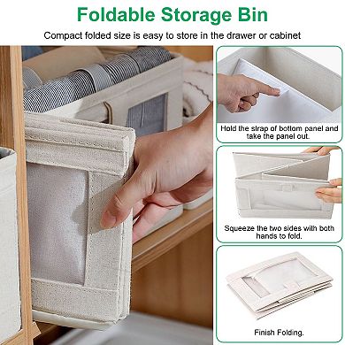 4Pcs Foldable Linen Storage Bins with Clear Window & Handle, Multipurpose Closet Organizer