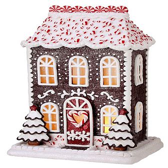 13" LED Gngerbread Peppermint Dreams House with Timer - Lighted Christmas Decoration