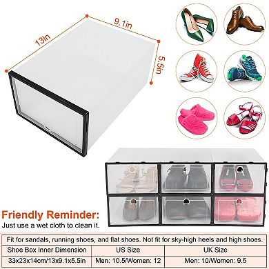 6Pcs Collapsible Stackable Shoe Boxes, Transparent Dustproof PP Shoe Organizer Bins