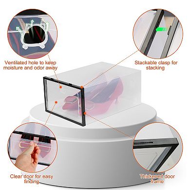 6Pcs Collapsible Stackable Shoe Boxes, Transparent Dustproof PP Shoe Organizer Bins