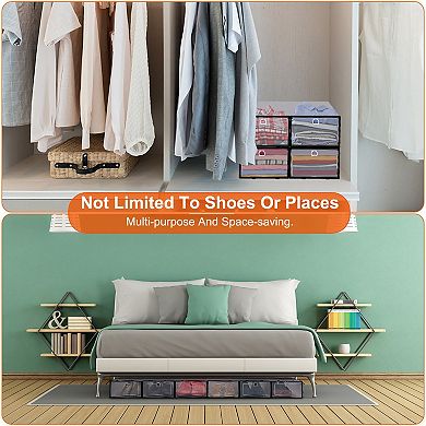 6Pcs Collapsible Stackable Shoe Boxes, Transparent Dustproof PP Shoe Organizer Bins